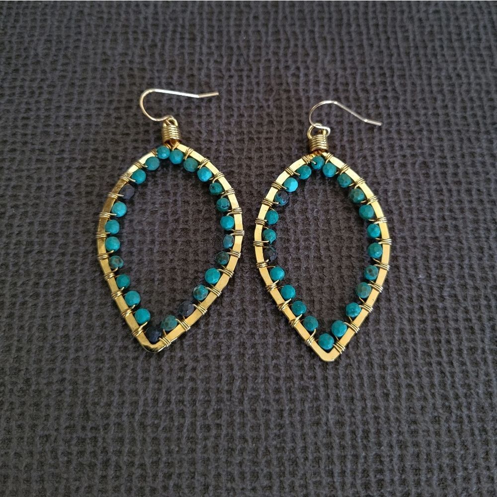 Blue💙-Green💚 Turquoise Teardrop💦 Earrings - Picture 10 of 13